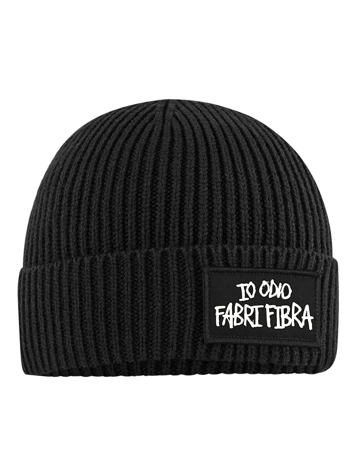 Cappellino invernale in maglia con stampa io odio fabri fibra