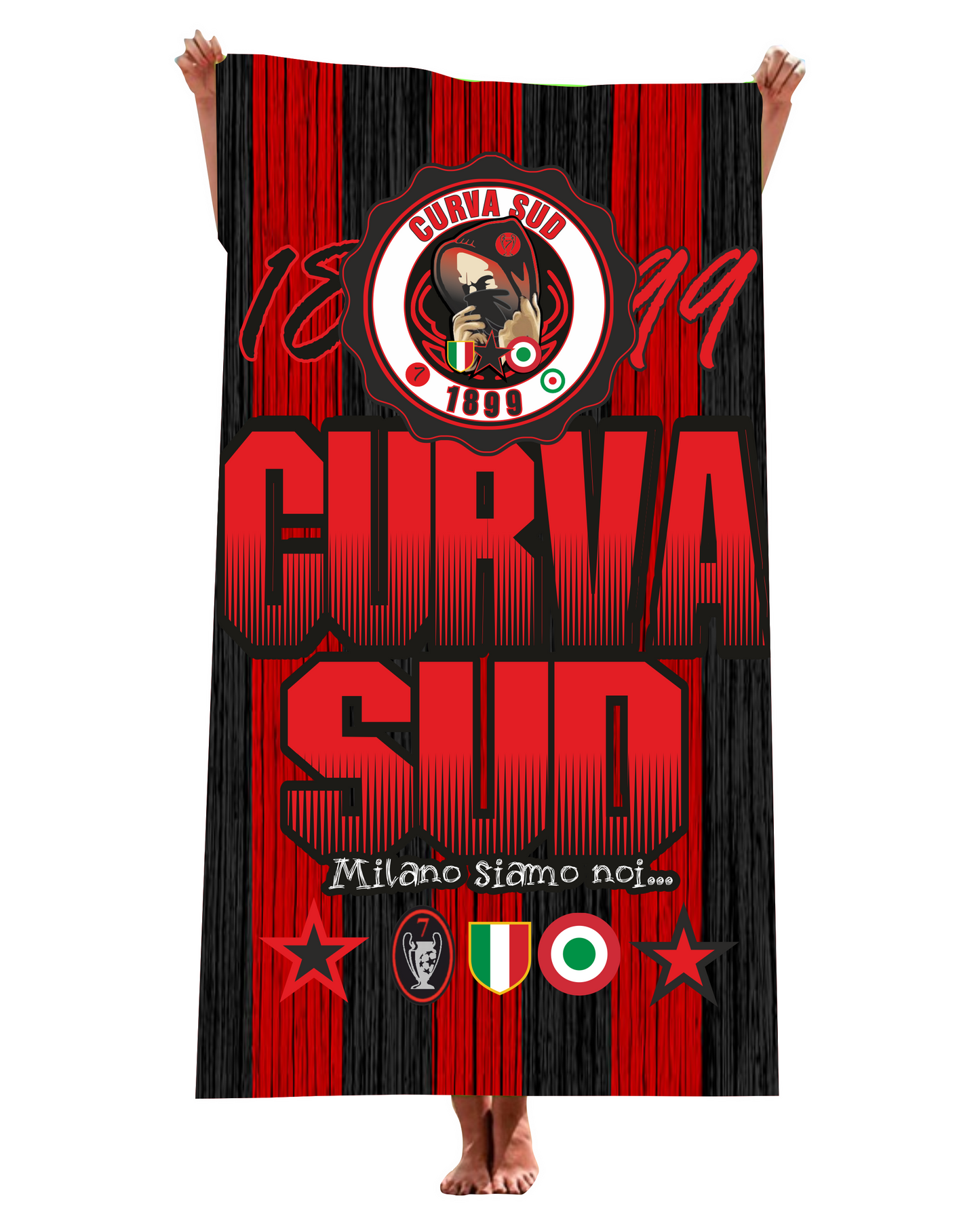 Telo per il mare, piscina. palestra con stampa CURVA SUD MILANO.