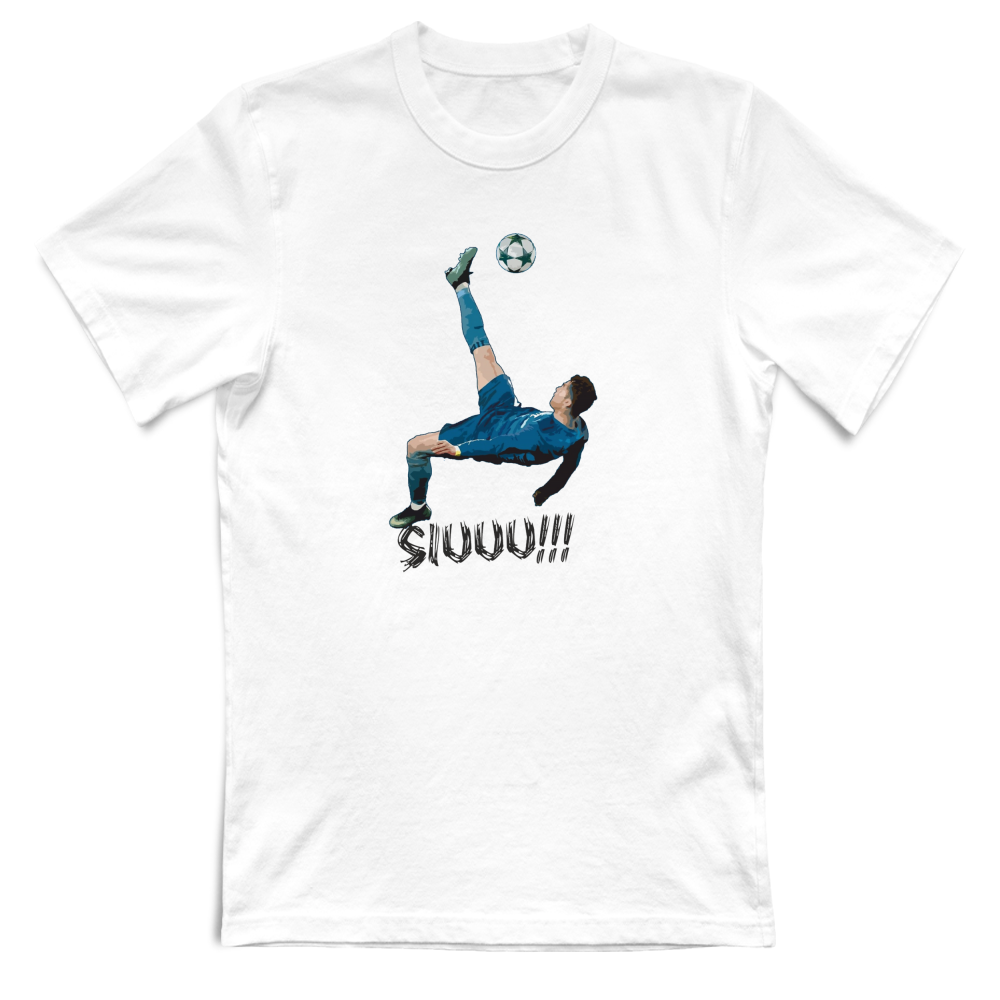 Maglietta bianca con stampa anche su retro la rovesciata di ronaldo