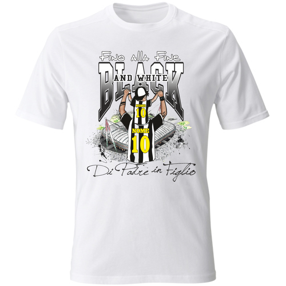 Kit Due magliette bianche per il tifoso bianconero con stampa personalizzata del nome