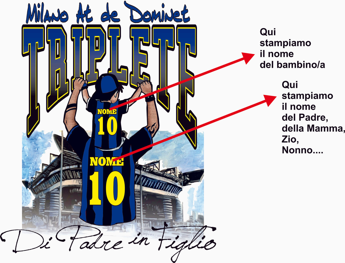 Kit Due magliette bianche per il tifoso neroazzurro con stampa personalizzata del nome