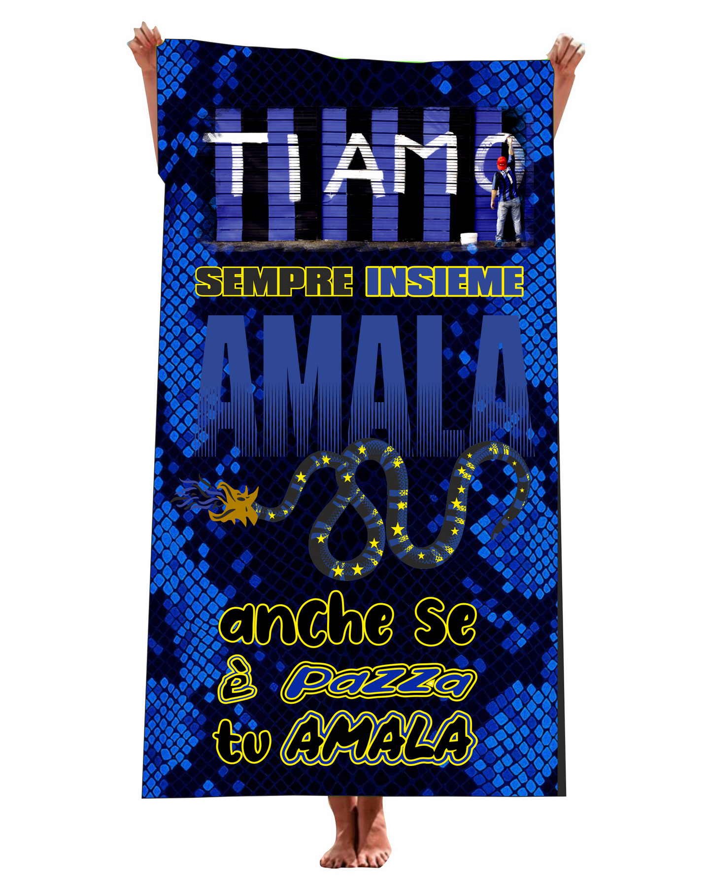 Telo per il mare, piscina. palestra con stampa Amala pazza Inter