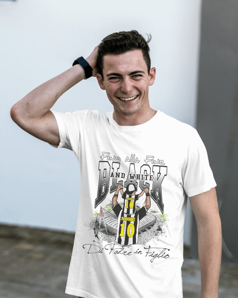 Kit Due magliette bianche per il tifoso bianconero con stampa personalizzata del nome