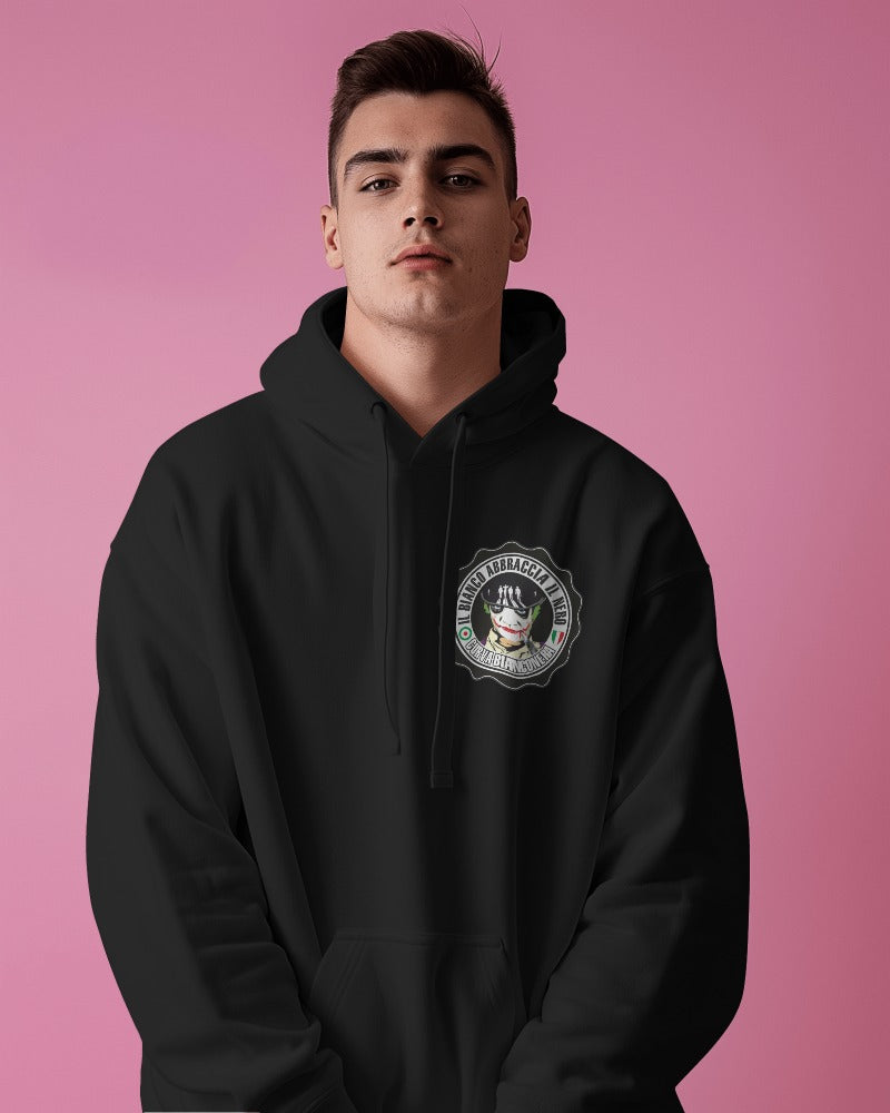Felpa CON MARSUPIO E CAPPUCCIO DA ADULTO con stampa sia davanti sia retro curva juventina