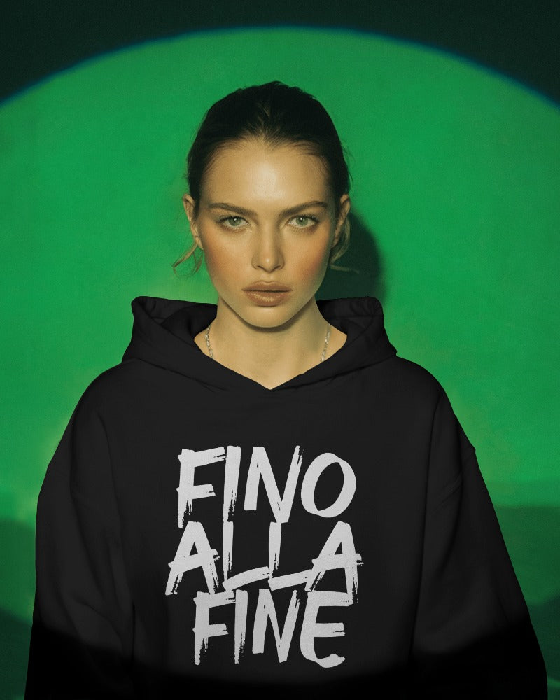 Felpa CON MARSUPIO E CAPPUCCIO DA ADULTO con stampa sia davanti sia retro FINO ALLA FINE
