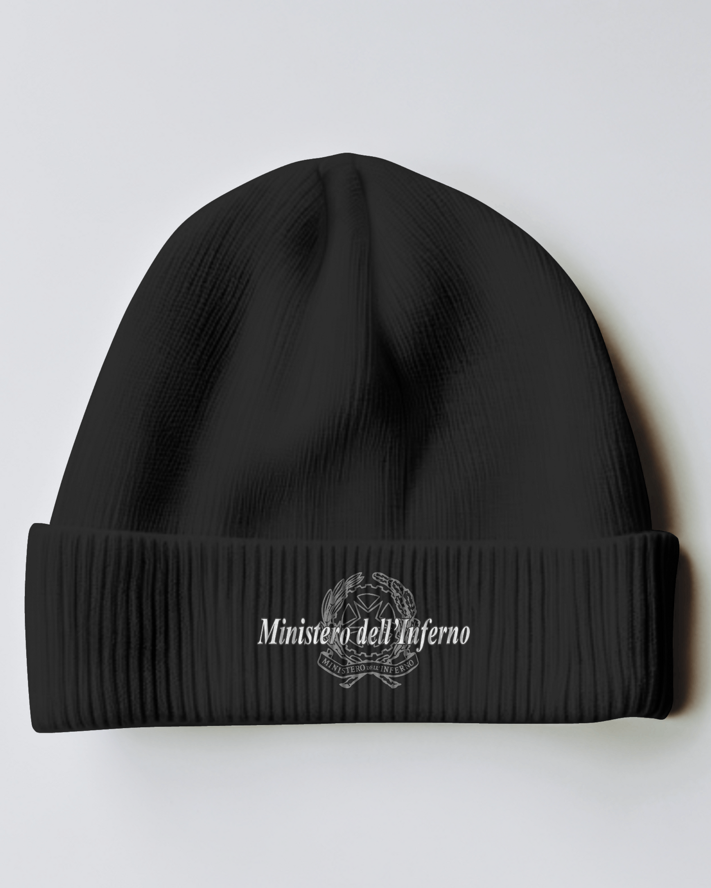 Cappellino invernale in maglia con stampa Ministero dell'inferno