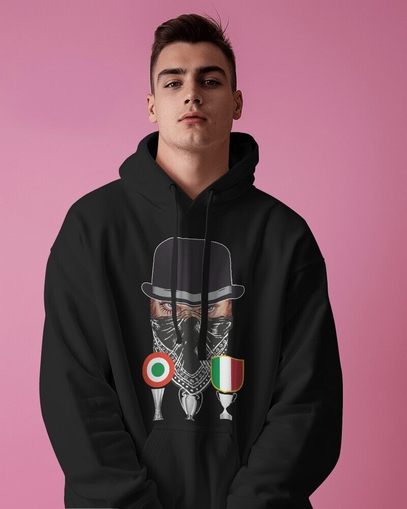 Felpa CON MARSUPIO E CAPPUCCIO DA ADULTO con stampa sia davanti sia retro curva juventina