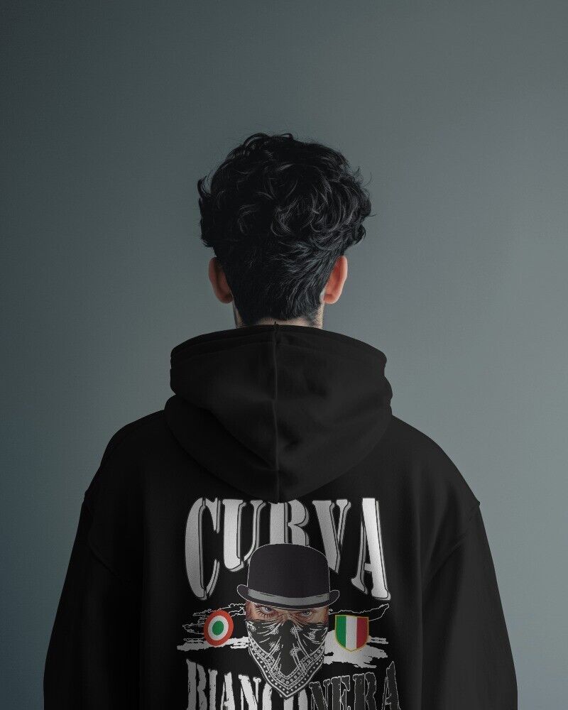 Felpa CON MARSUPIO E CAPPUCCIO DA ADULTO con stampa sia davanti sia retro curva juventina