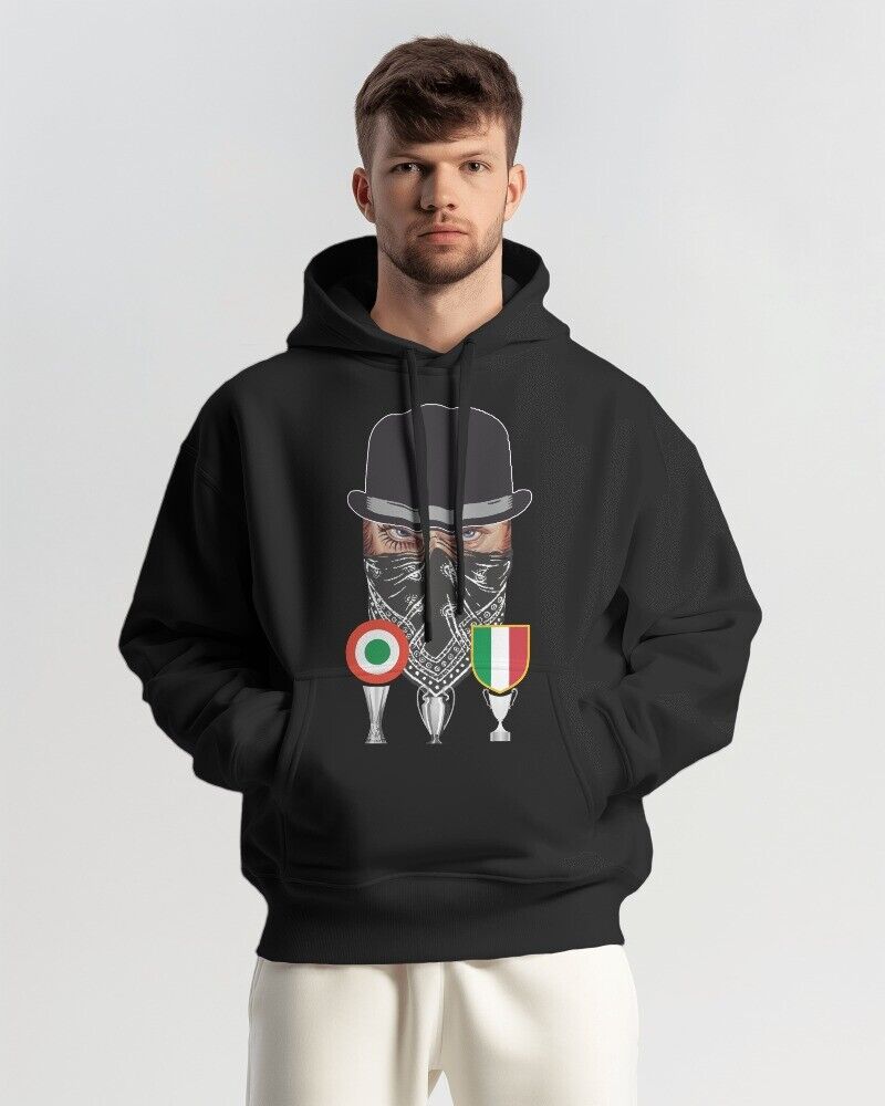 Felpa CON MARSUPIO E CAPPUCCIO DA ADULTO con stampa sia davanti sia retro curva juventina