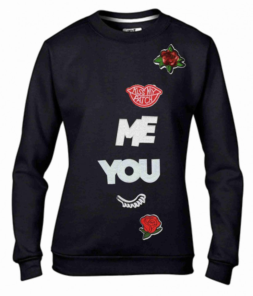 Felpa girocollo Fashion con toppe ricamate termosaldate