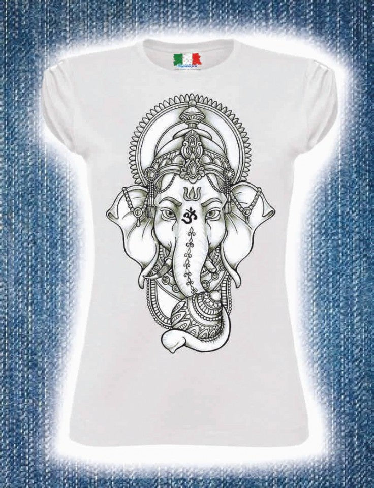 MAGLIETTA COTONE FIAMMATO DA DONNA MANICHE ARRICCIATE TITOLO ELEFANTE INDIANO