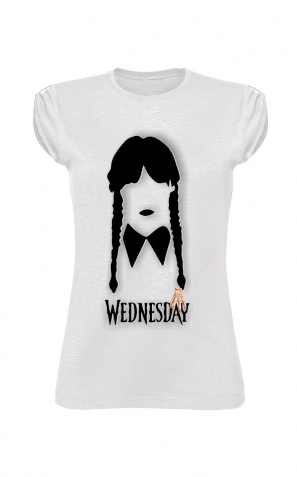 Maglietta da donna tessuto fiammato con stampa wednesday