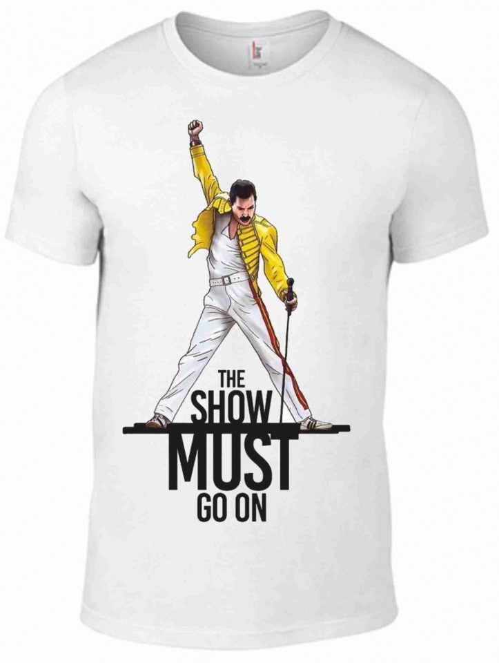 MAGLIETTA IN 100% COTONE CLASSICO STAMPA SHOW MUST GO ON
