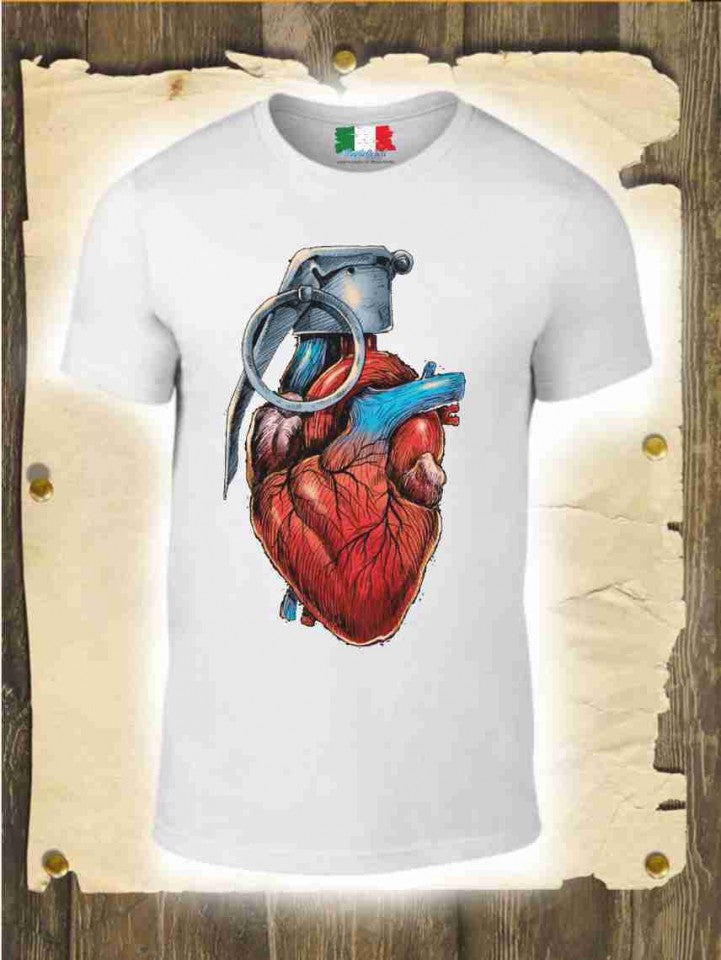 MAGLIETTA IN 100% COTONE DA UOMO TITOLO CUORE BOMBA