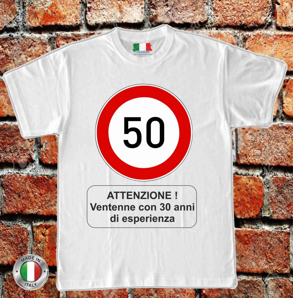 MAGLIETTA IN 100% COTONE UOMO/DONNA PER 50 ANNI TITOLO: ATTENZIONE