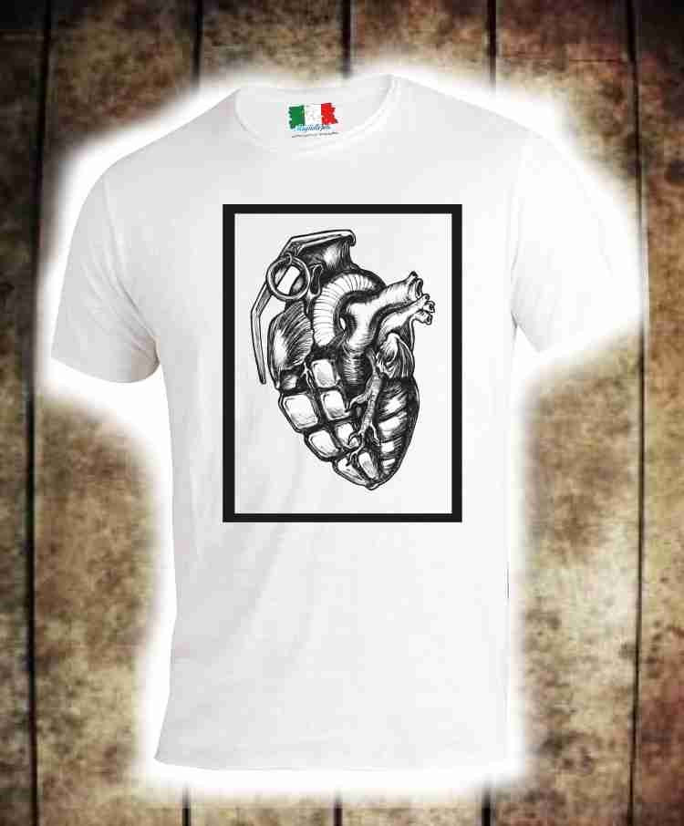 MAGLIETTA IN COTONE FIAMMATO DA UOMO TITOLO CUORE BOMBA