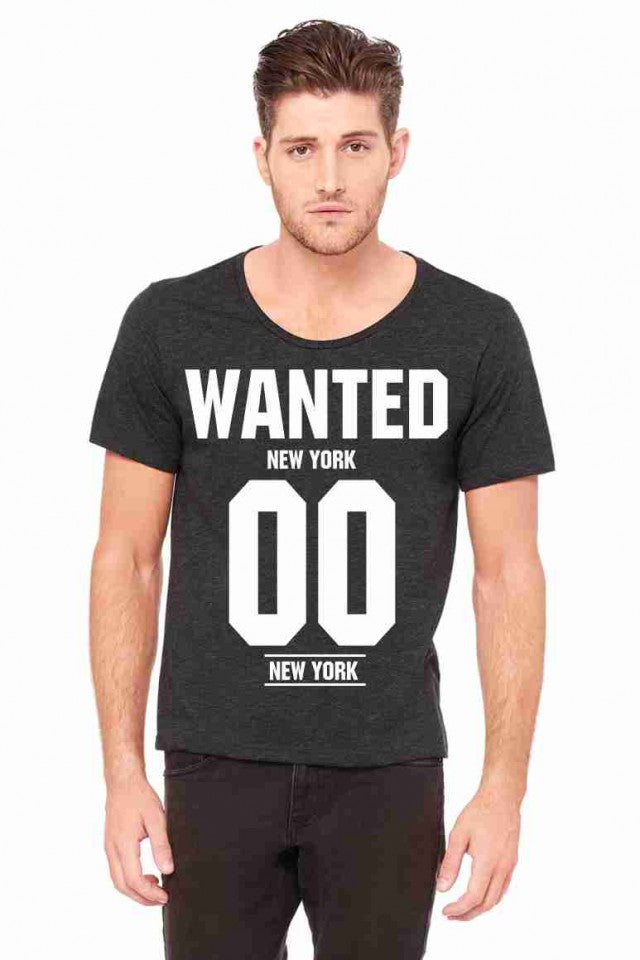 MAGLIETTA NERA 100% COTONE MODELLO RAPPER TITOLO WANTED