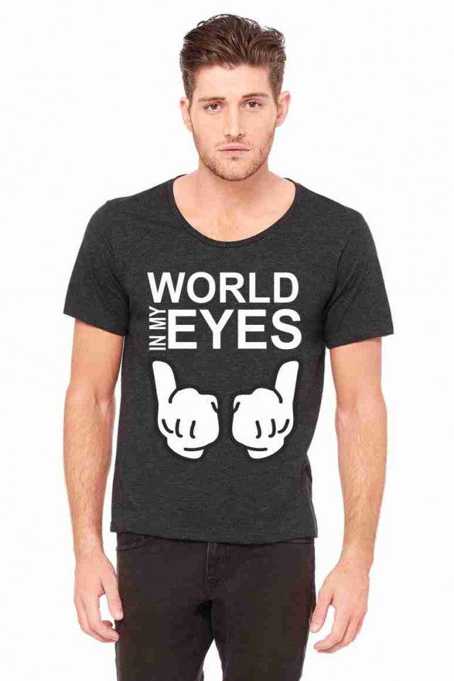 MAGLIETTA NERA 100% COTONE MODELLO RAPPER TITOLO WORLD EYES