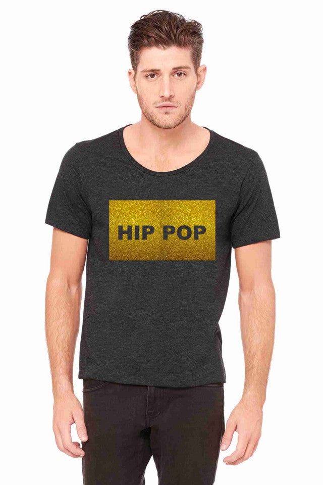 MAGLIETTA NERA 100% COTONE STAMPA GLITTERATO : HIP POP