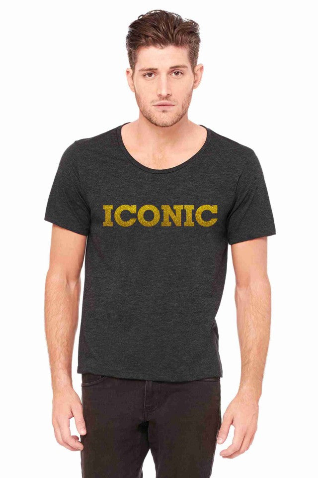 MAGLIETTA NERA 100% COTONE STAMPA GLITTERATO : ICONIC