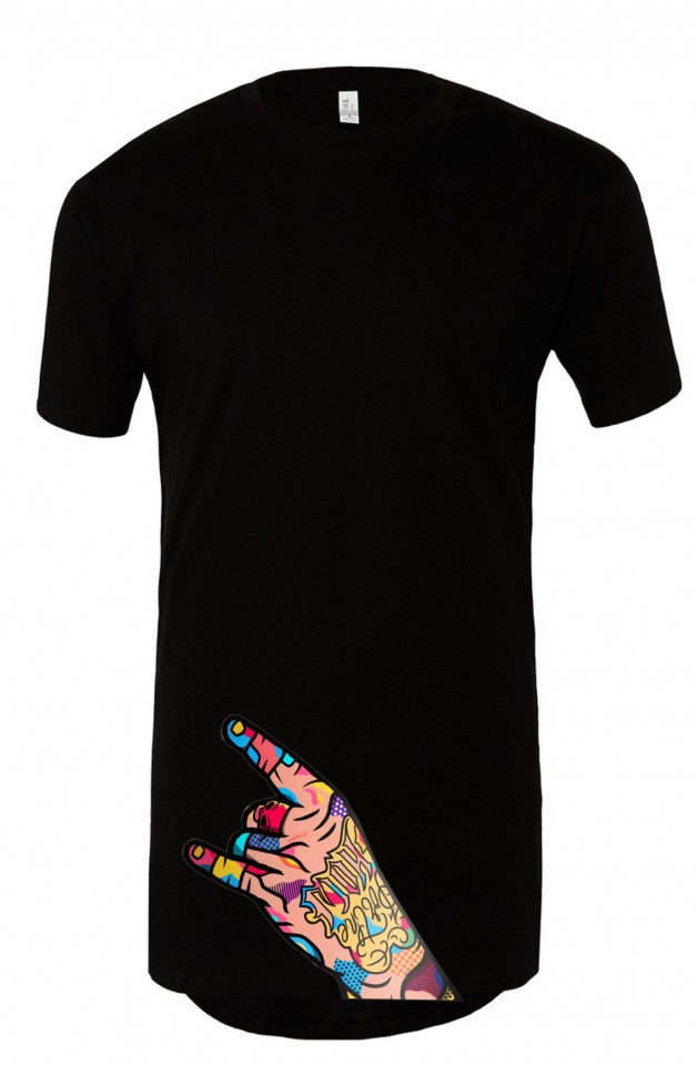 MAGLIETTA NERA E BIANCA LUNGA CON STAMPA ORIGINAL FAKE