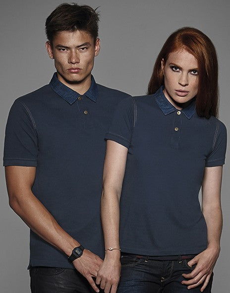 POLO DA UOMO PIQUE' COLLETTO DENIM