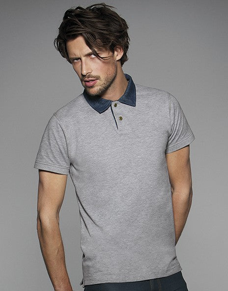 POLO DA UOMO PIQUE' COLLETTO DENIM