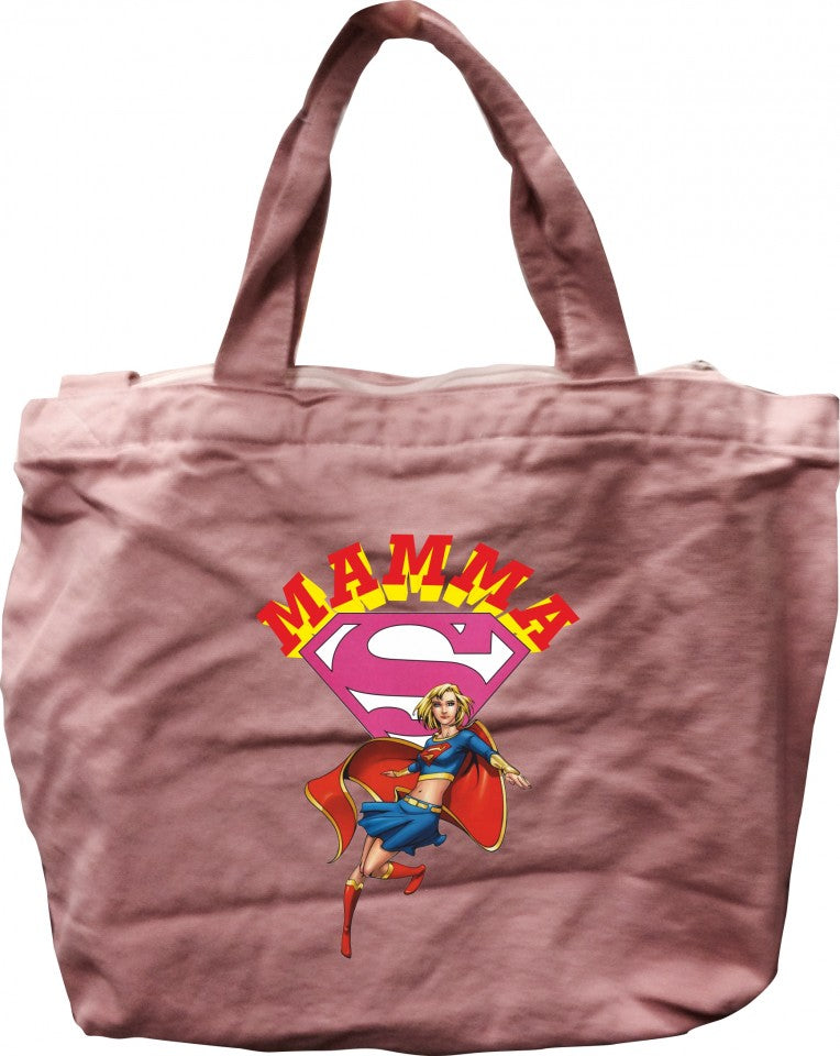 Shopper Rosa vintage Canvas con zip con solo un lato stampato