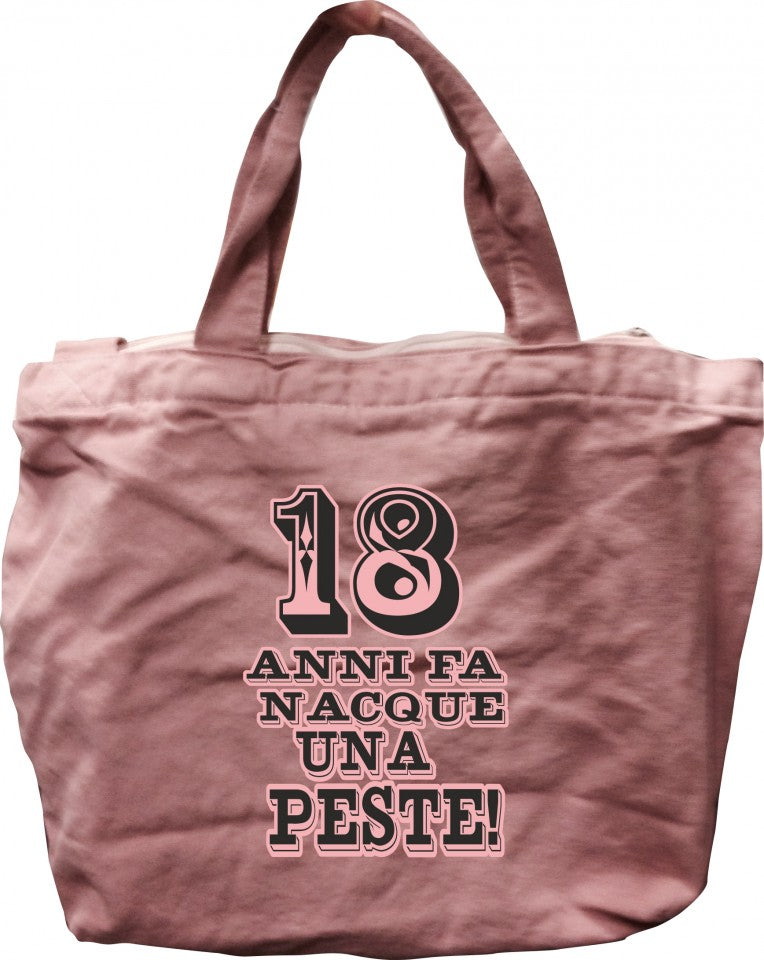 Shopper Rosa vintage Canvas con zip con solo un lato stampato
