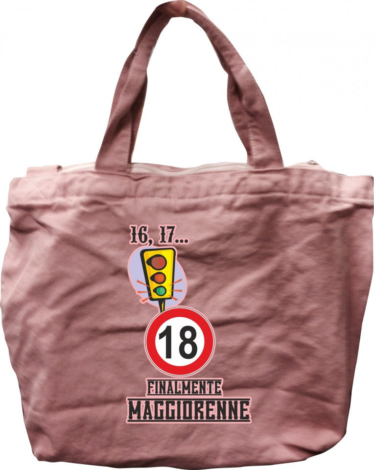 Shopper Rosa vintage Canvas con zip con solo un lato stampato