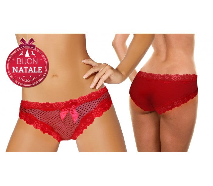SLIP DONNA ROSSO NATALIZIO BRASILIANA COMET CON LUCENTI POIS E BORDI MERLETTATI