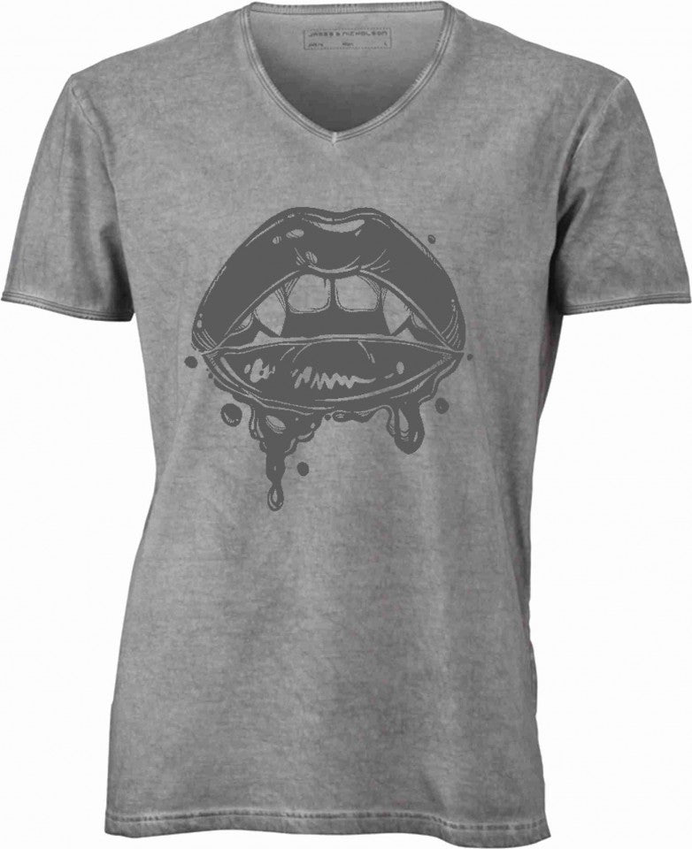 T-shirt con scollo a v, 100% cotone single jersey con stampa