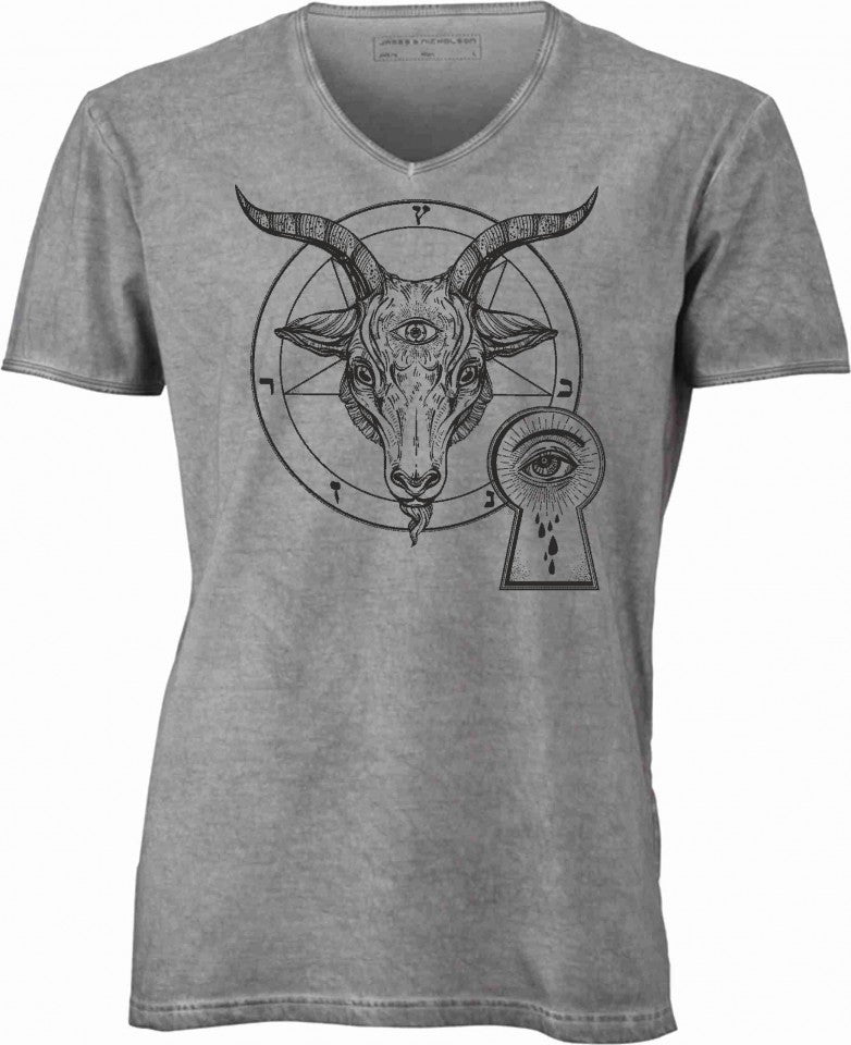 T-shirt con scollo a v, 100% cotone single jersey con stampa