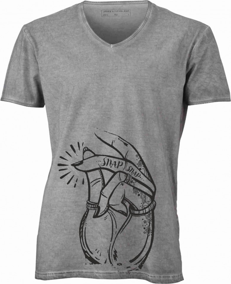 T-shirt con scollo a v, 100% cotone single jersey con stampa