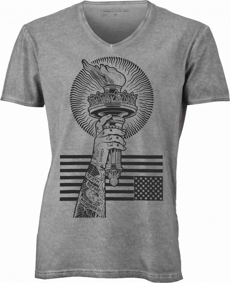 T-shirt con scollo a v, 100% cotone single jersey con stampa