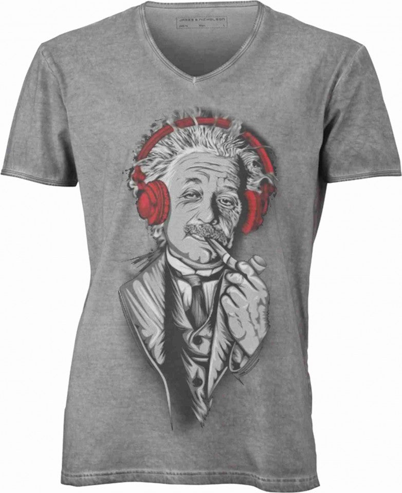 T-shirt con scollo a v, 100% cotone single jersey con stampa