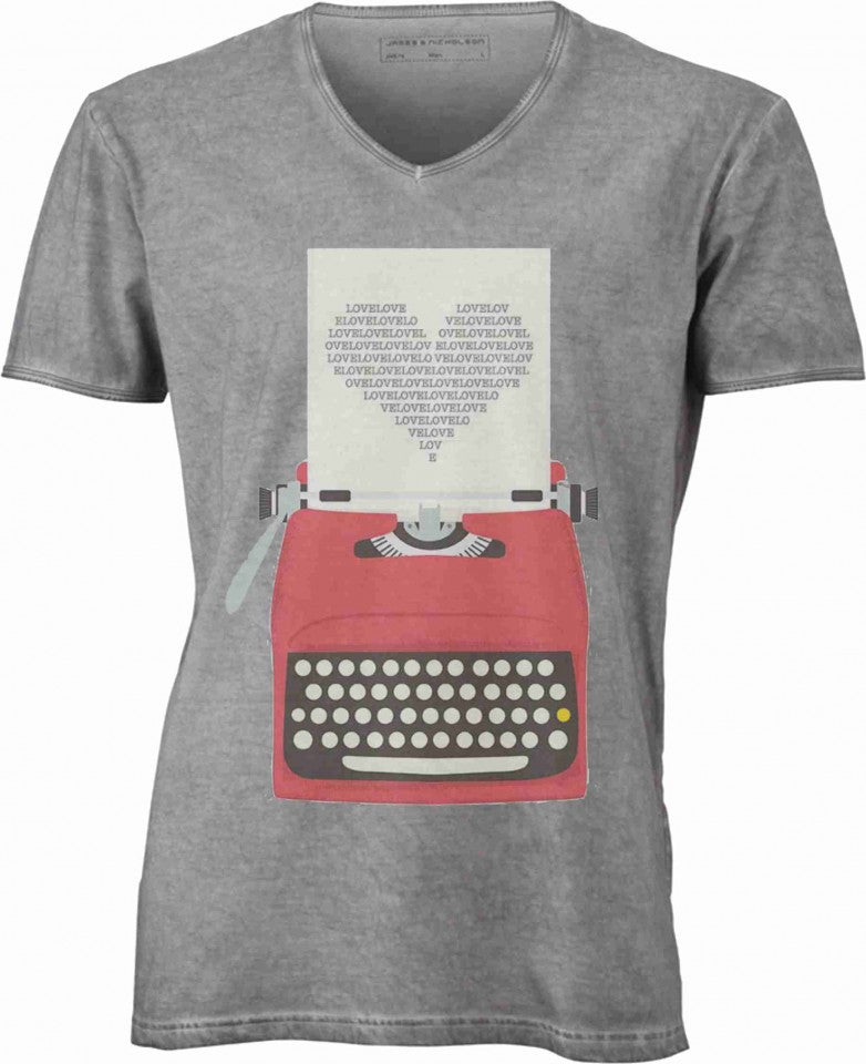 T-shirt con scollo a v, 100% cotone single jersey con stampa