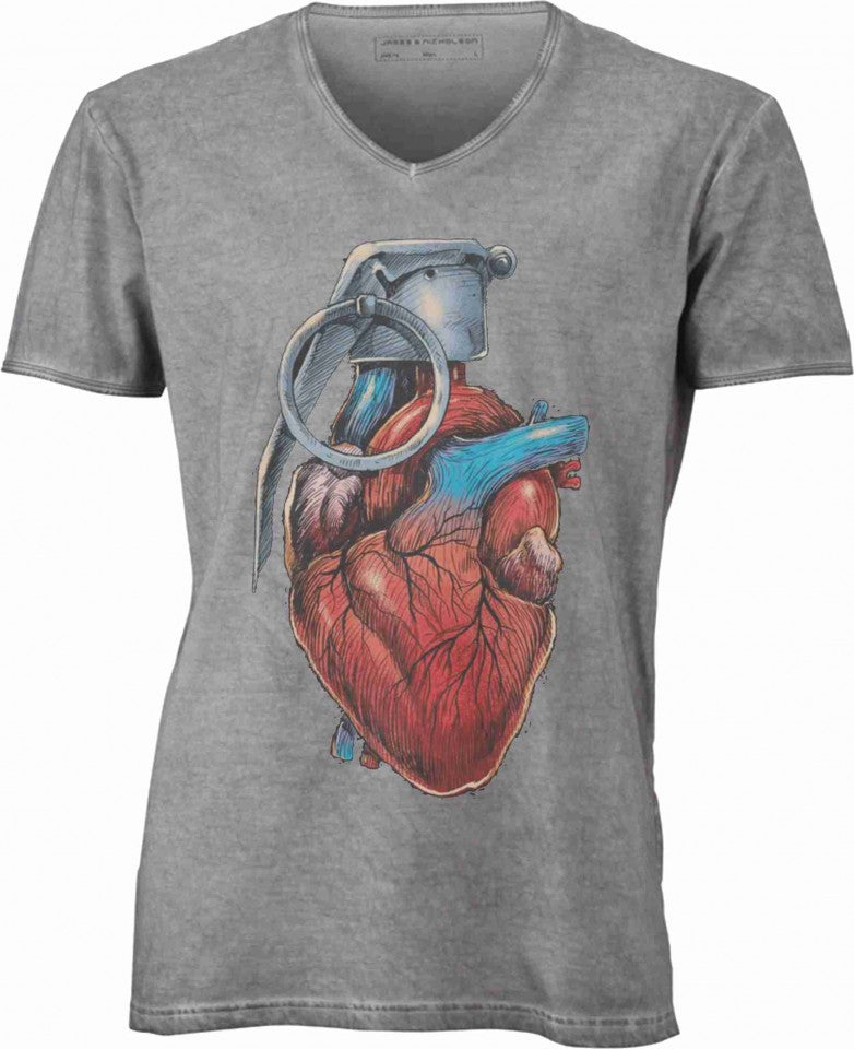 T-shirt con scollo a v, 100% cotone single jersey con stampa