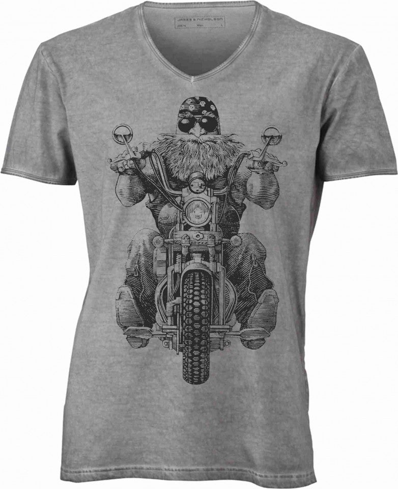 T-shirt con scollo a v, 100% cotone single jersey con stampa