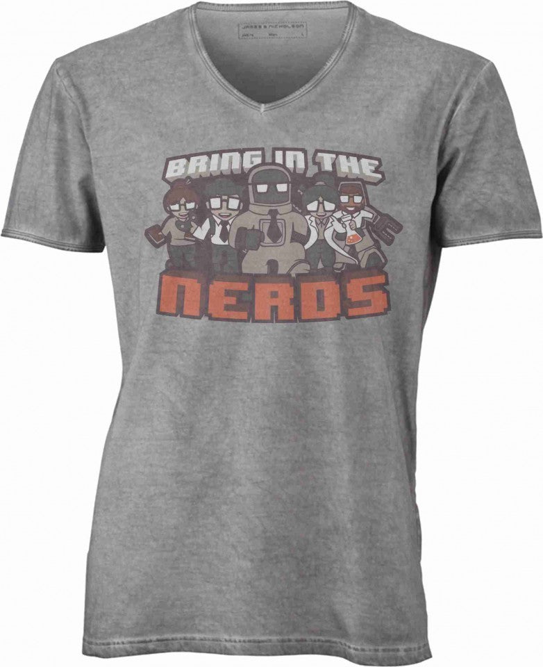 T-shirt con scollo a v, 100% cotone single jersey VINTAGE con stampa MOTIVO NERD