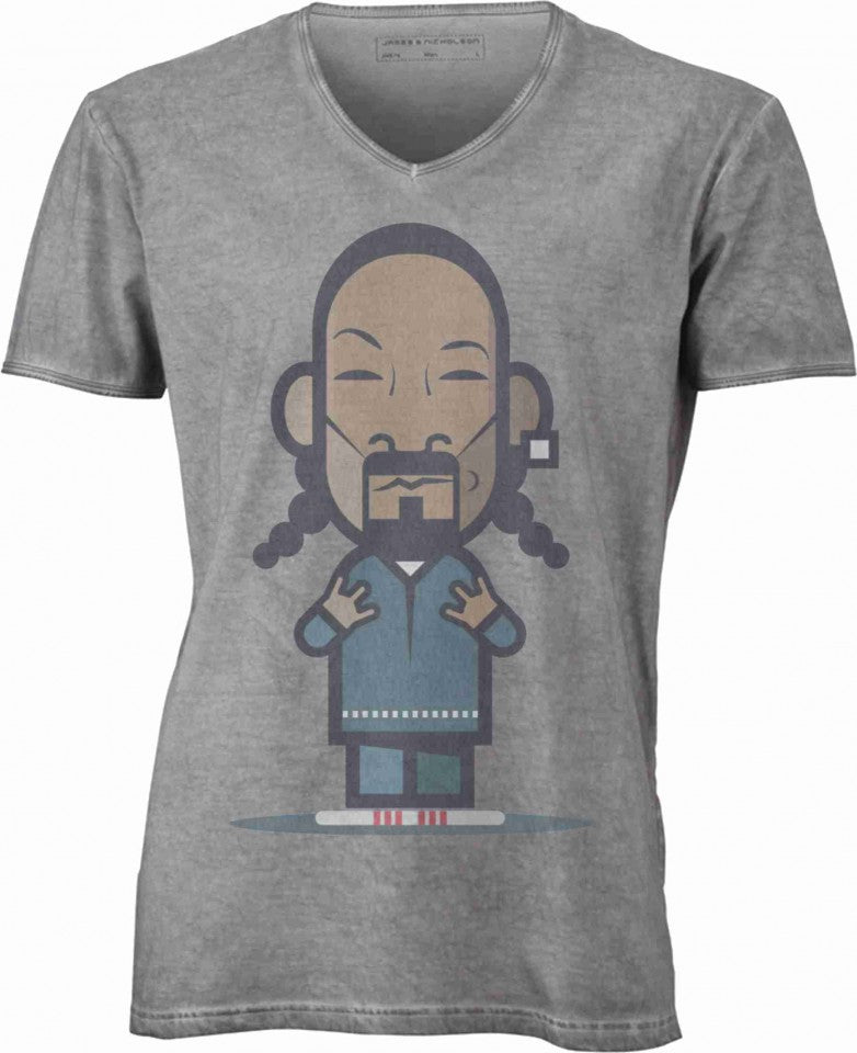 T-shirt con scollo a v, 100% cotone single jersey VINTAGE con stampa MOTIVO NERD