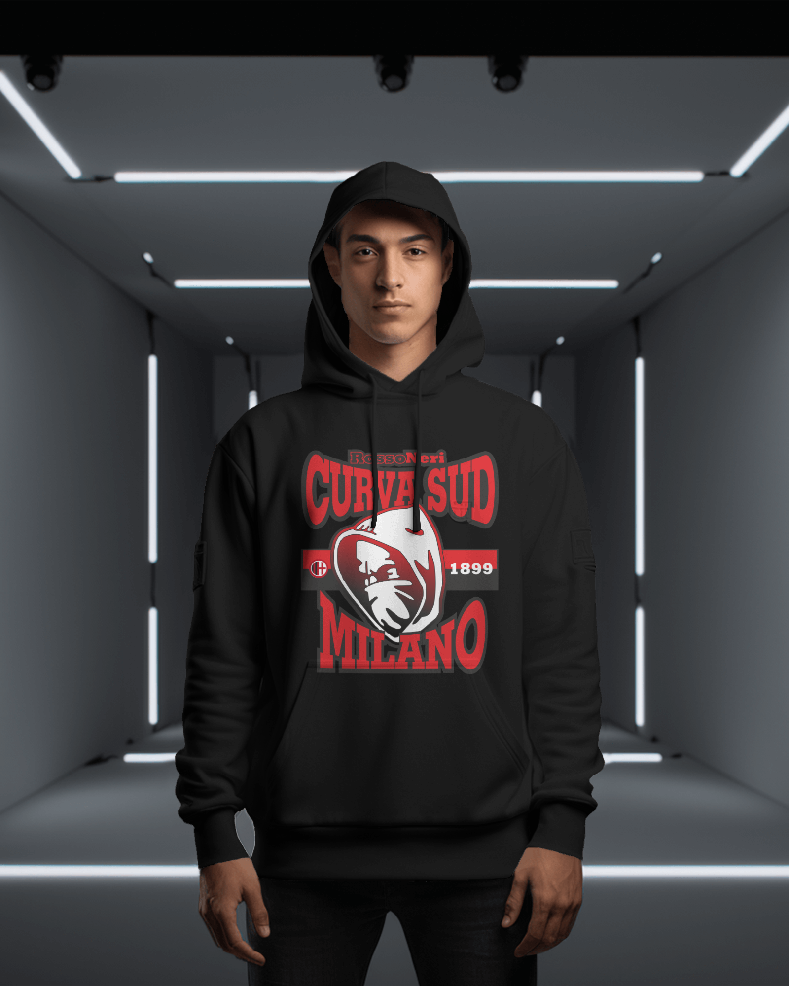 Felpa CON MARSUPIO E CAPPUCCIO DA ADULTO con stampa curva sud milano magliettopoli2023