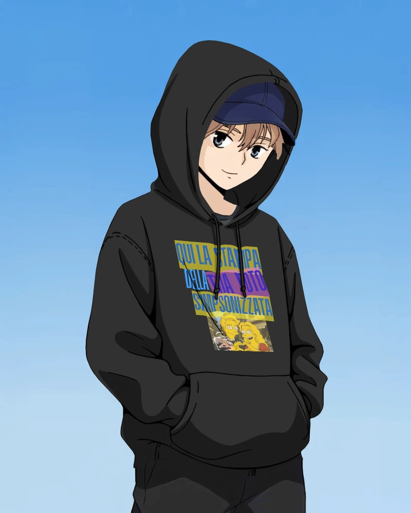 Felpa nera con cappuccio e marsupio personalizzabile effetto SIMPSON