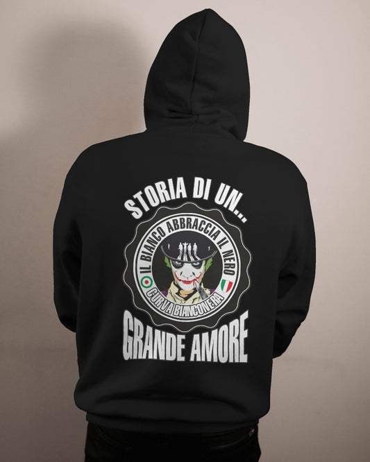 Felpa CON MARSUPIO E CAPPUCCIO DA ADULTO con stampa sia davanti sia retro curva juventina