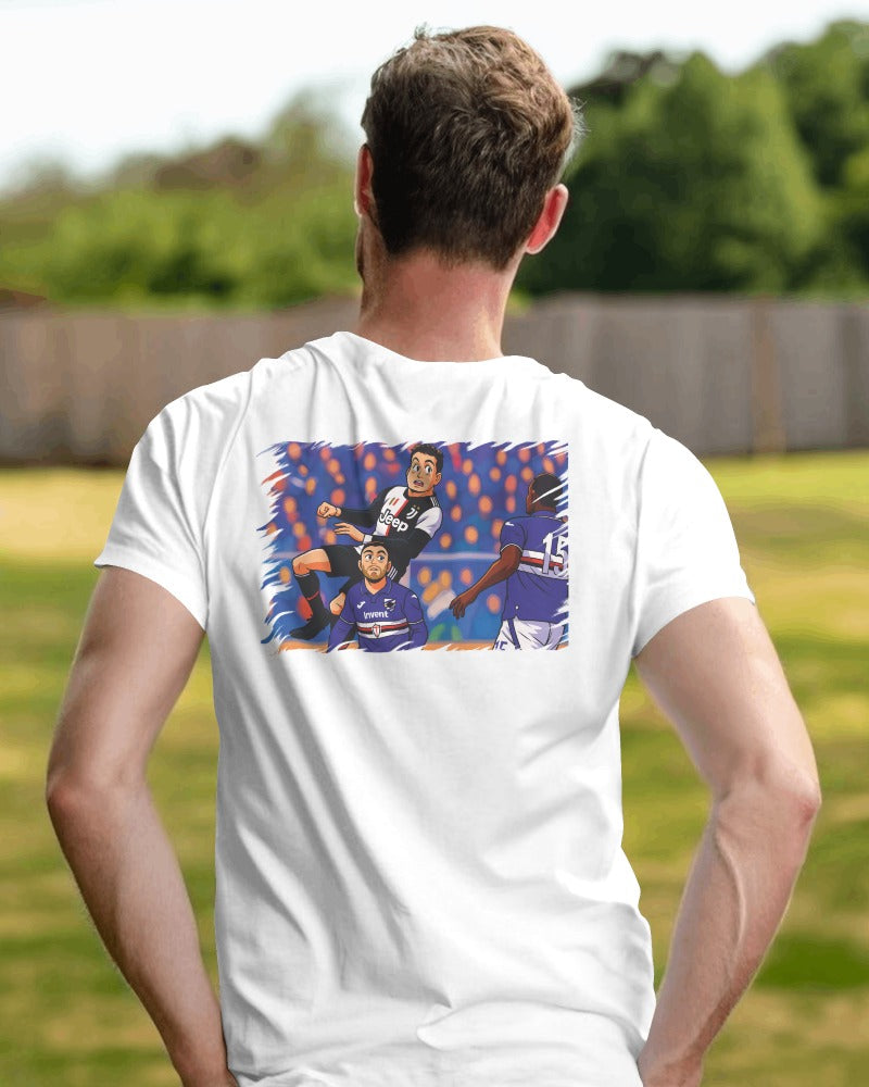 Maglietta bianca con stampa anche su retro IL GOAL DI TESTA DI RONALDO