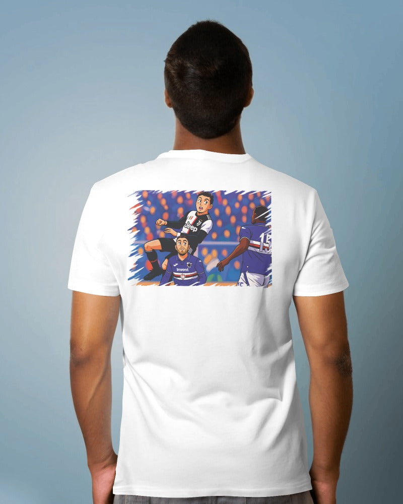 Maglietta bianca con stampa anche su retro IL GOAL DI TESTA DI RONALDO