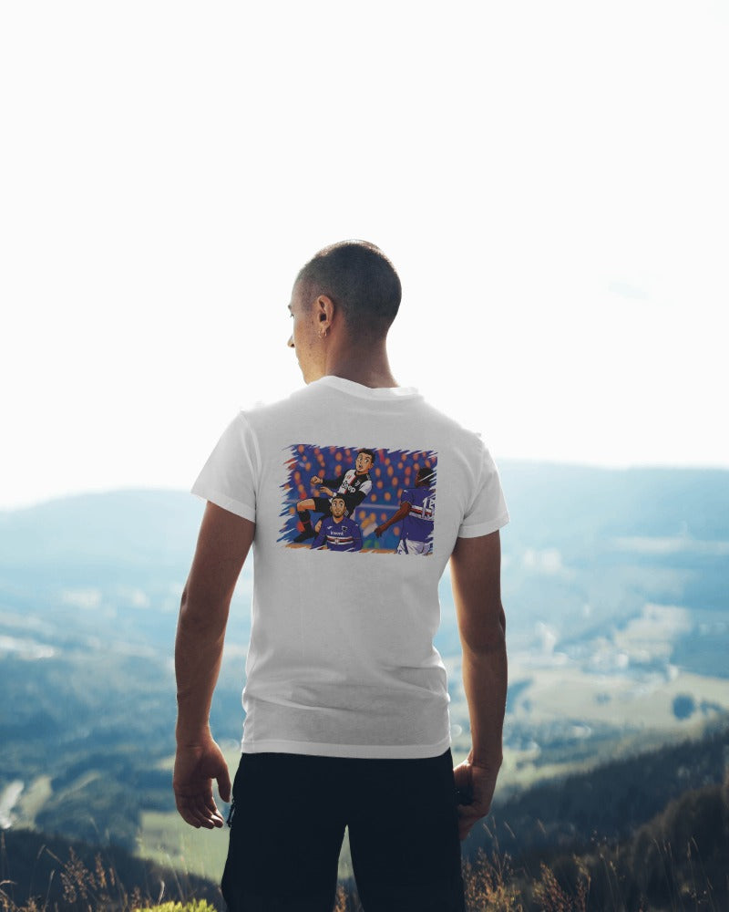 Maglietta bianca con stampa anche su retro IL GOAL DI TESTA DI RONALDO