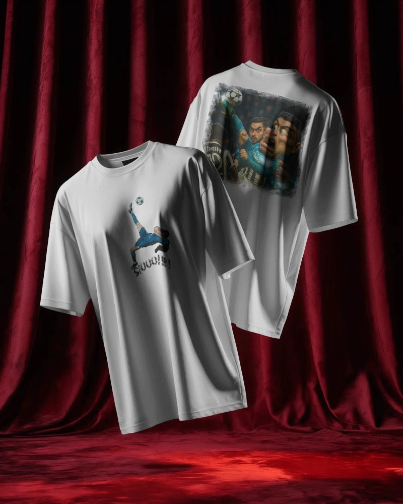 Maglietta bianca con stampa anche su retro la rovesciata di ronaldo