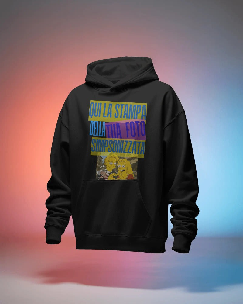 Felpa nera con cappuccio e marsupio personalizzabile effetto SIMPSON
