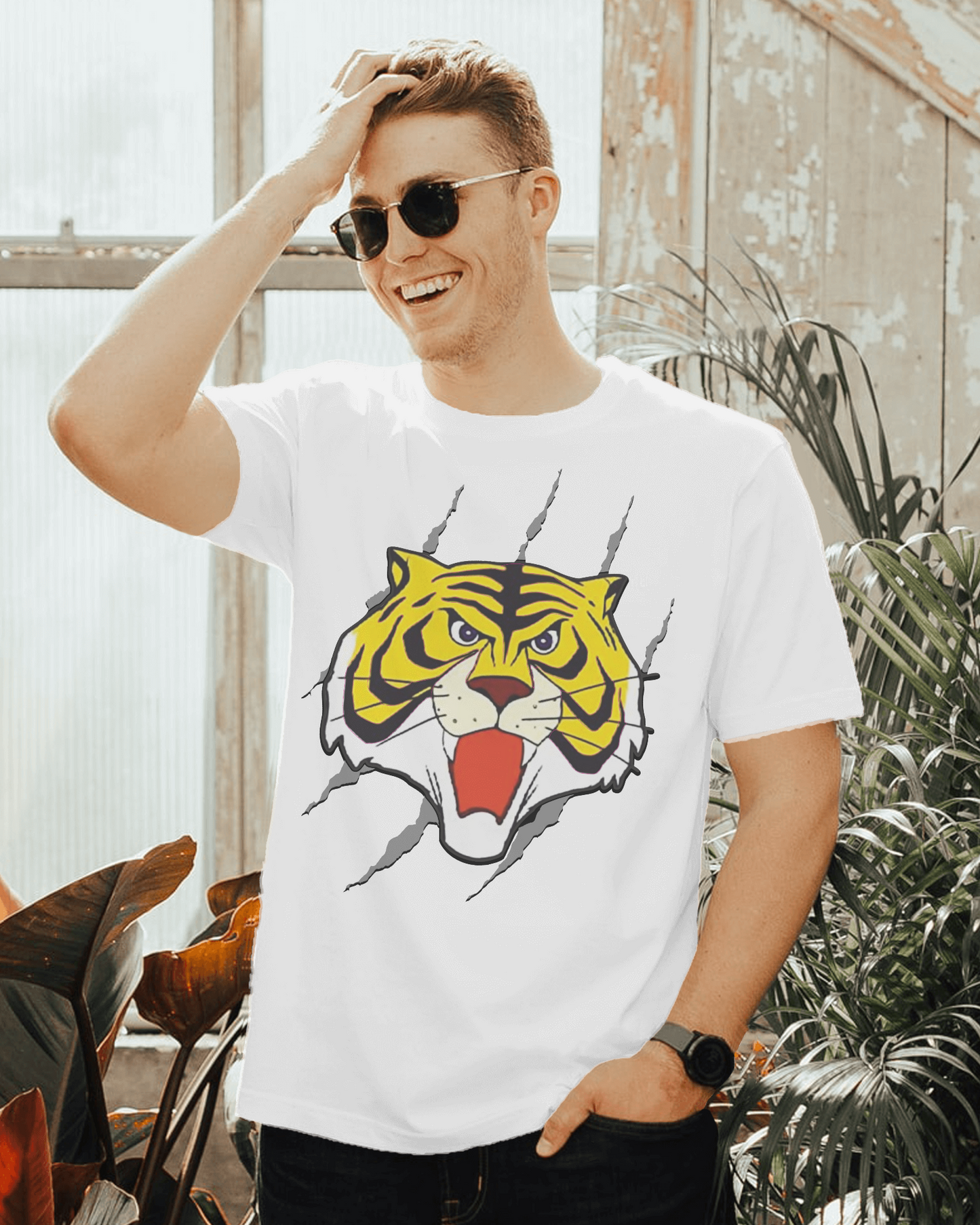 Maglietta unisex 100% cotone organico con stampa UOMO TIGRE